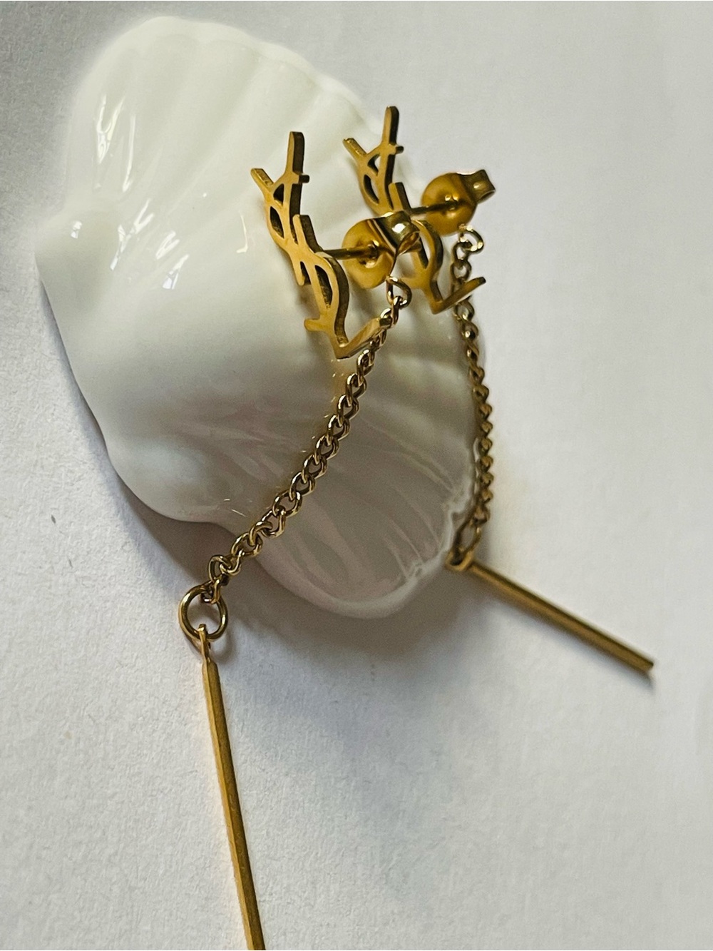 Polished Gold Logo Chain Drop Earrings